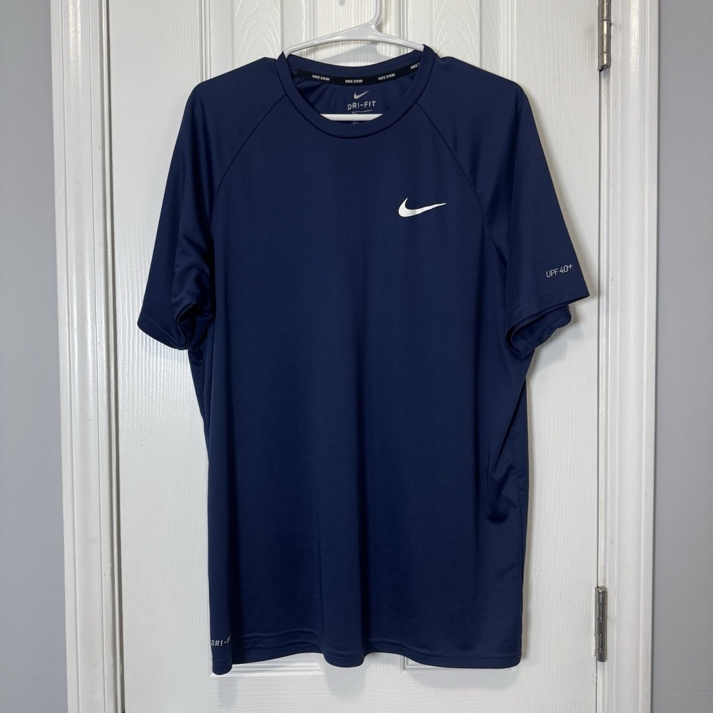 Nike Swim Shirt Sz L Men's Dri-Fit Navy Blue Tee UPF 40+  Gorpcore Athletic